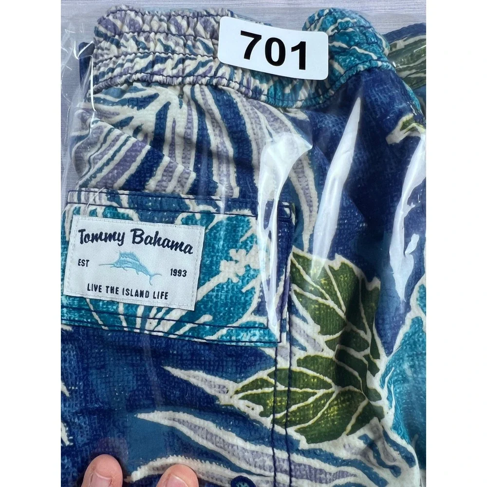 Tommy Bahama Mens XL Blue Tropical Hibiscus Palm Mesh Swim Trunks Cargo Shorts